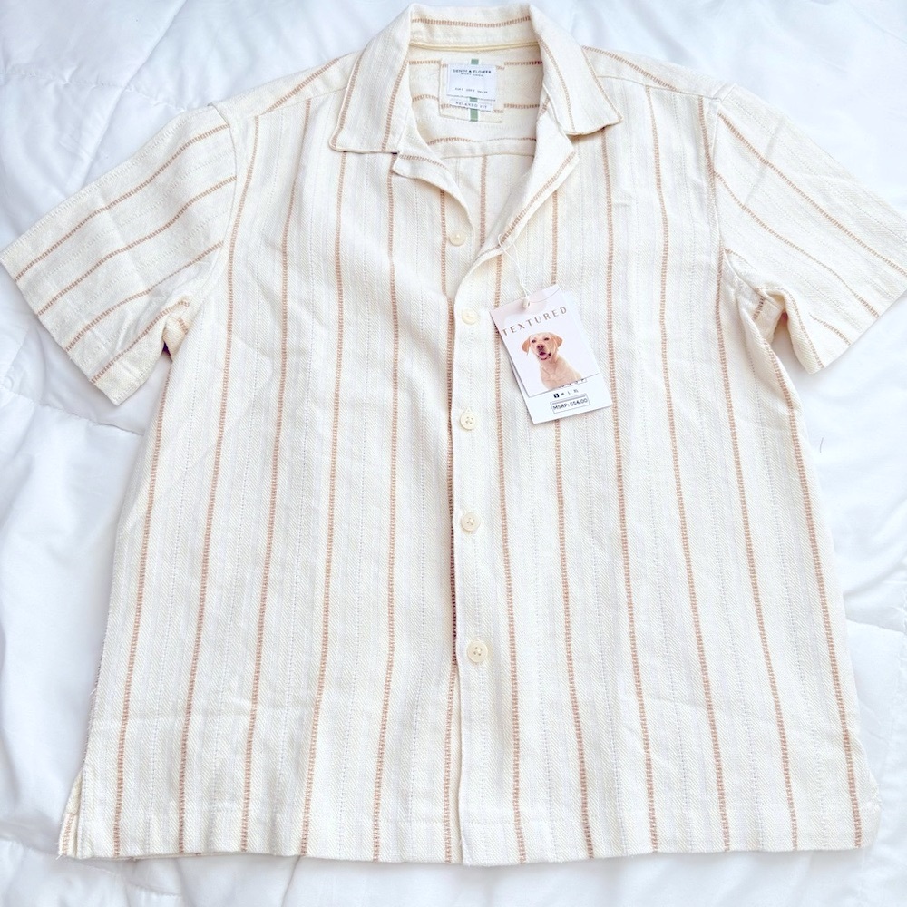 Denim & Flower Men's Beige Striped Shirt